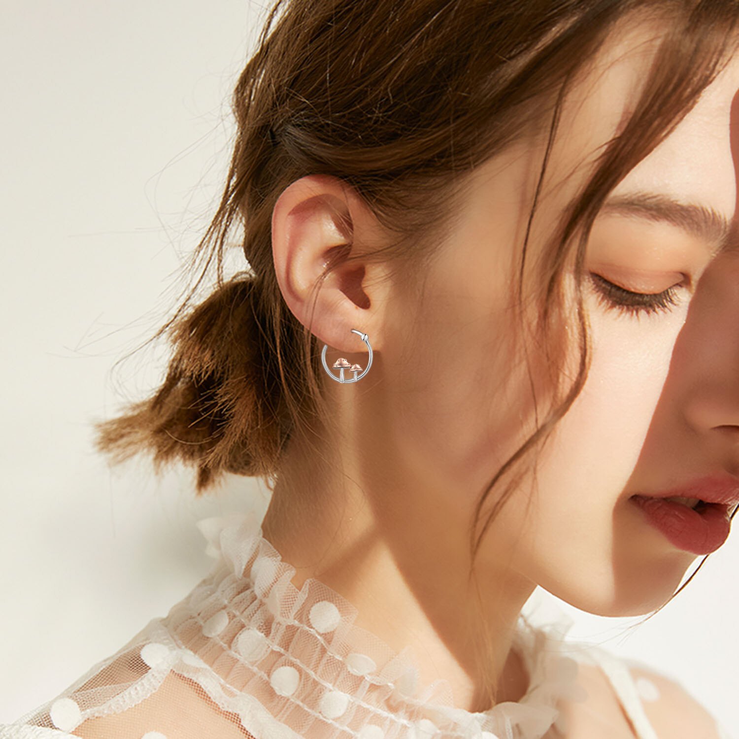 Women's Sterling Silver Mushroom Hoop Earrings, Gift Idea